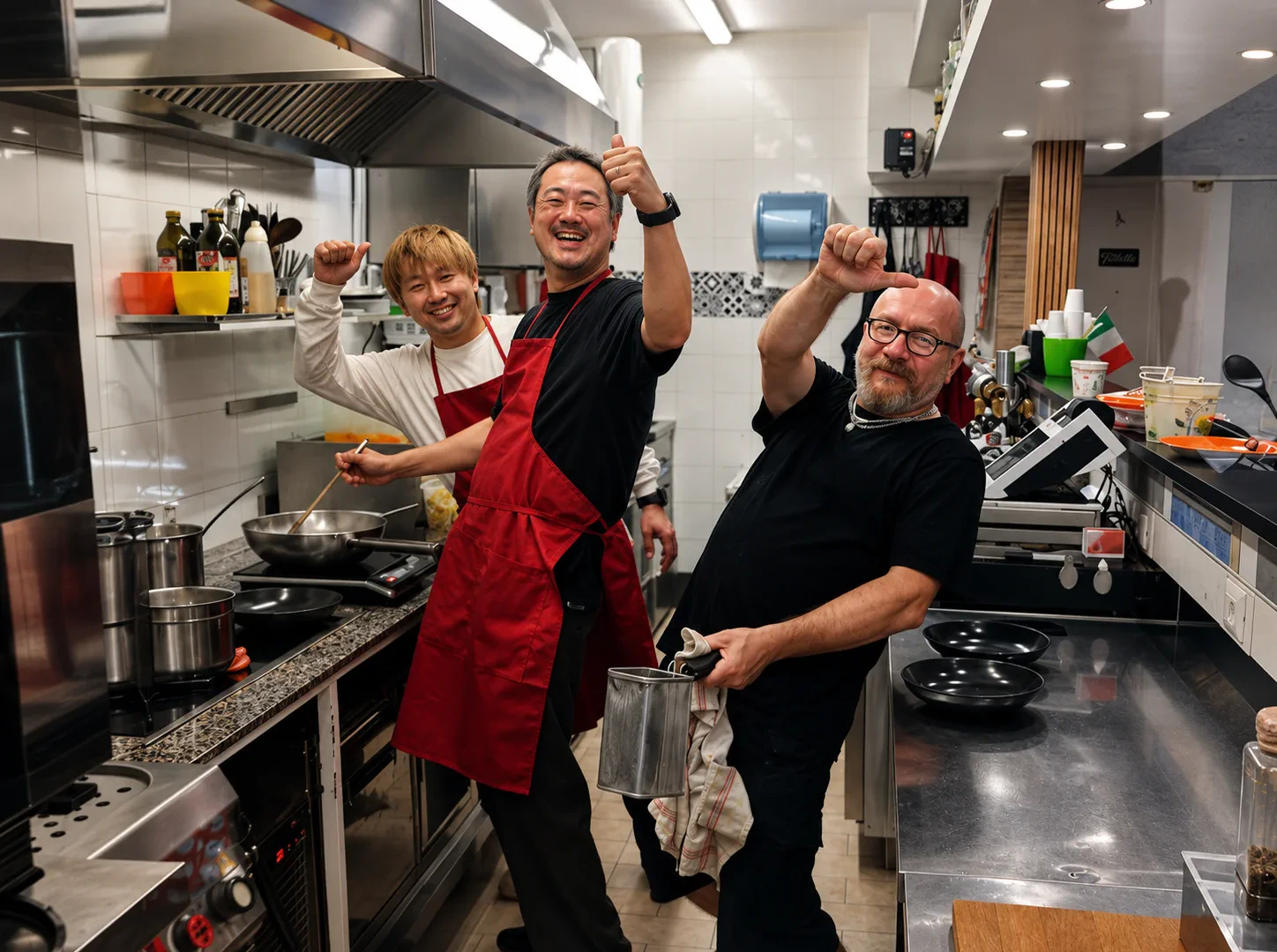 I cuochi al lavoro nella cucina a vista